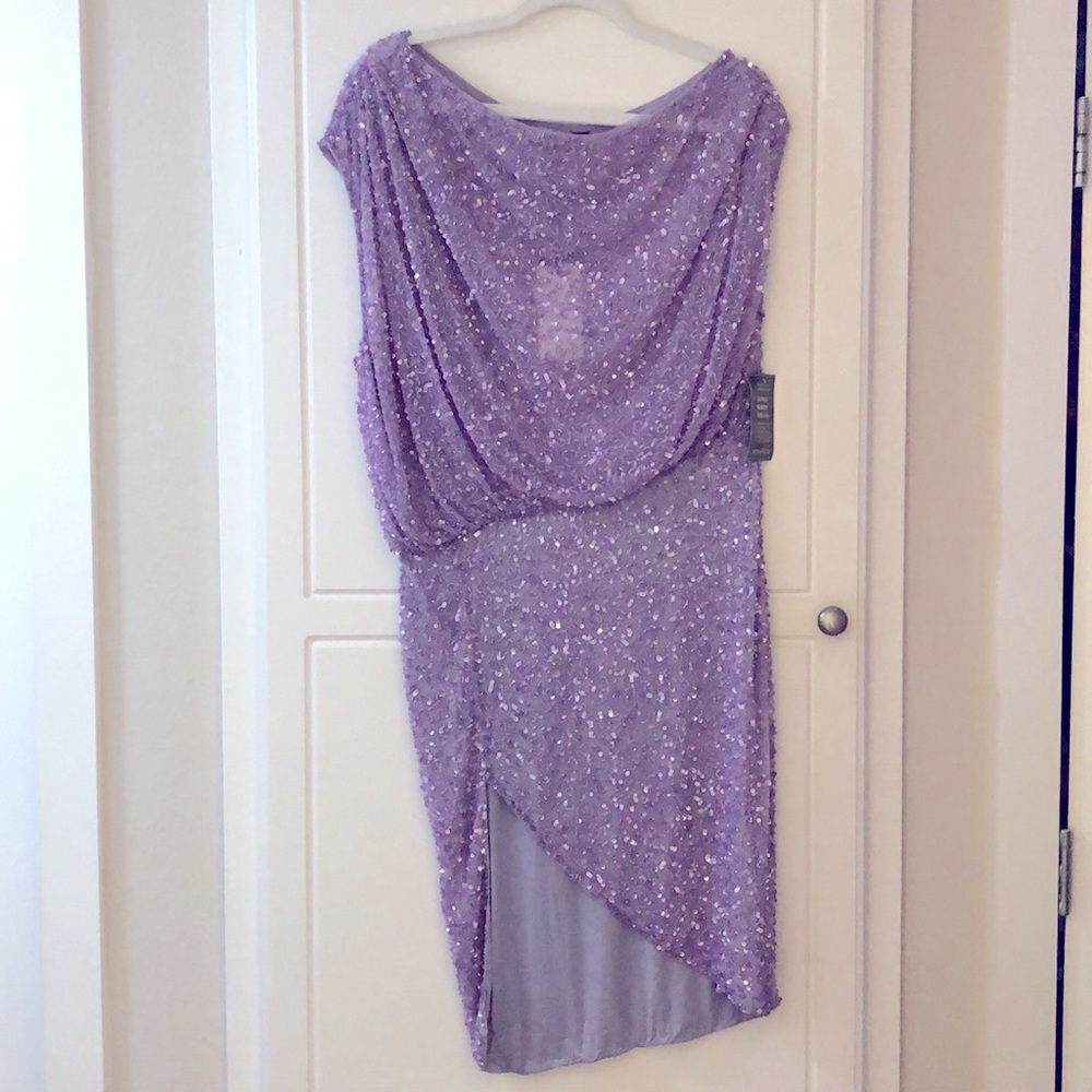 NEW retrofete Jean Mini Dress Lavender Light Purple Crystal Sequin Off Shouler L - Picture 6 of 12